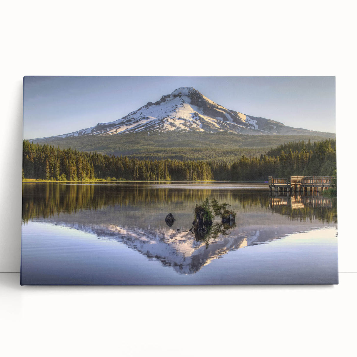 Black and white image of Mount Hood, Oregon on a large stretched canvas, suitable as kitchen wall art.