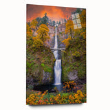 Acrylic print of Multnomah Falls in Oregon, featuring natural green and blue tones, suitable for bedroom or dining room art.