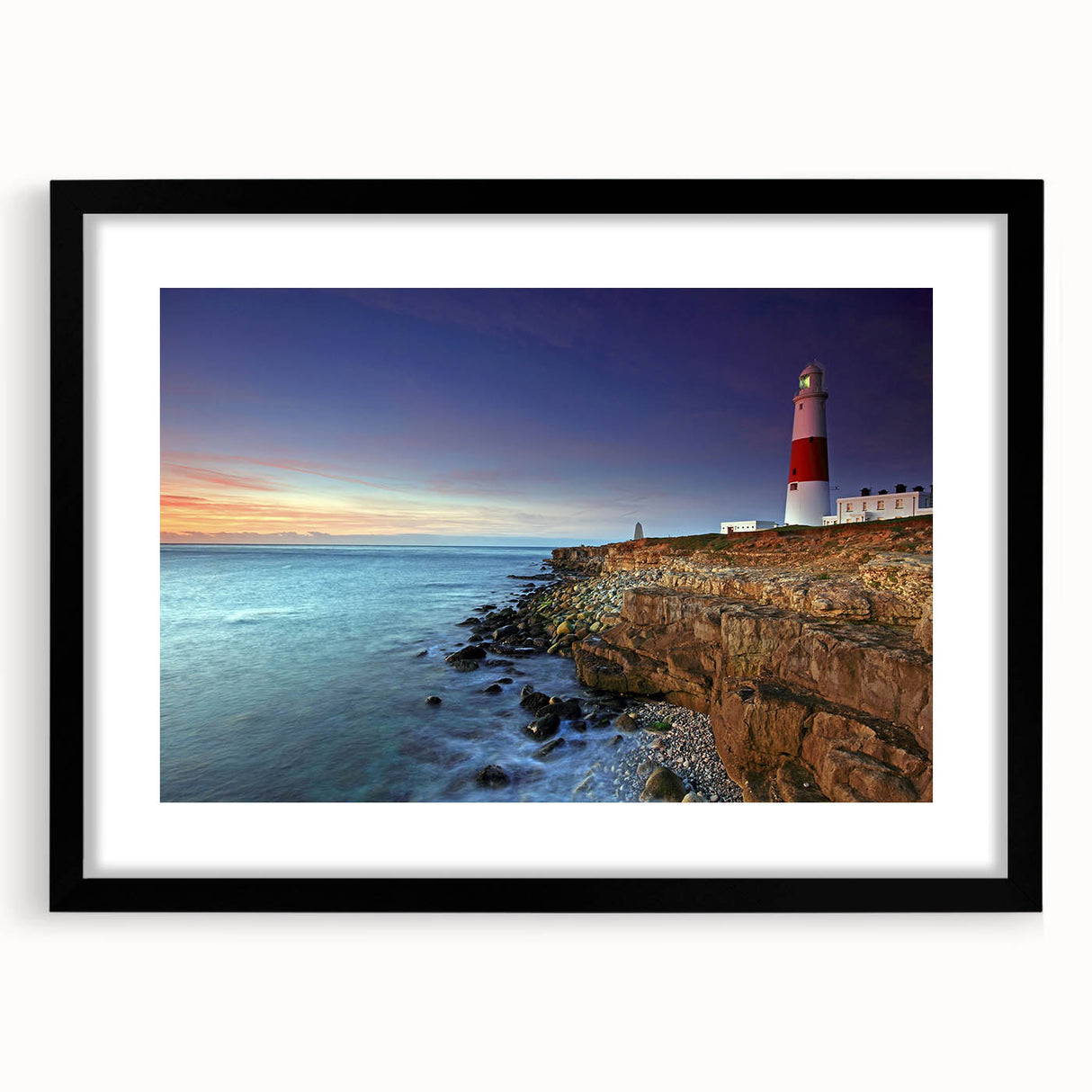 Extra large abstract art print of colorful, textured Portland scenery on a black framed canvas, ideal for living room decor.