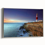 Framed canvas of a vintage-style Portland landscape, featuring colorful art on a black background.