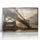 Mid-century modernist art of Philadelphia skyline in silver-framed acrylic, ideal for modern art wall decor.