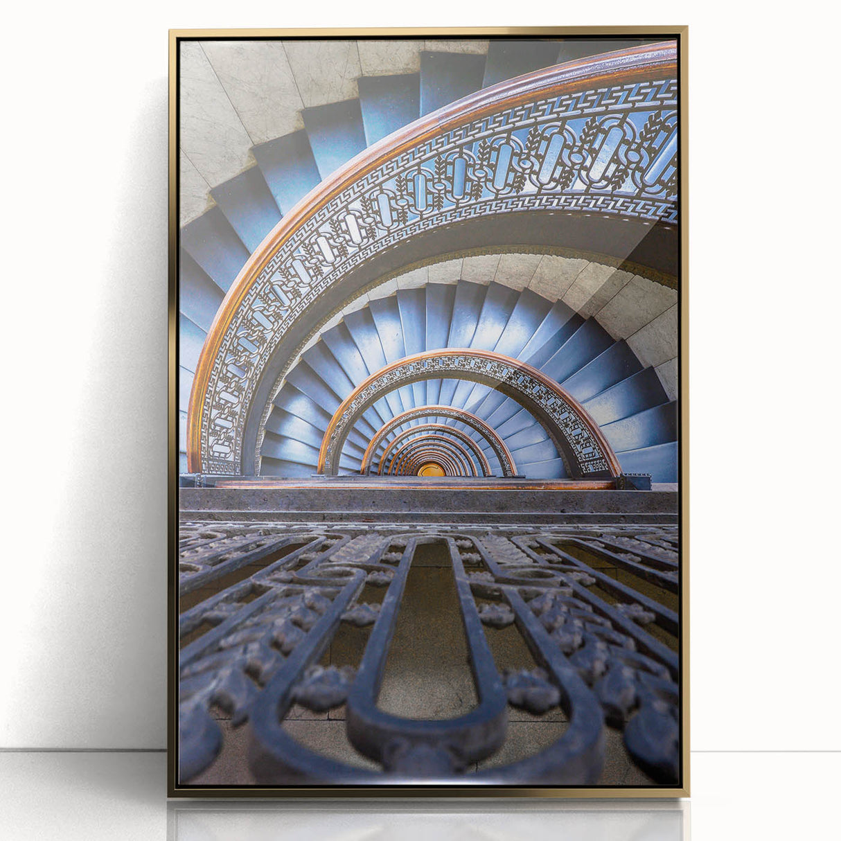 Mid-century modernist style acrylic print of Pittsburgh skyline in muted gold tones, ideal for modern art wall decor.