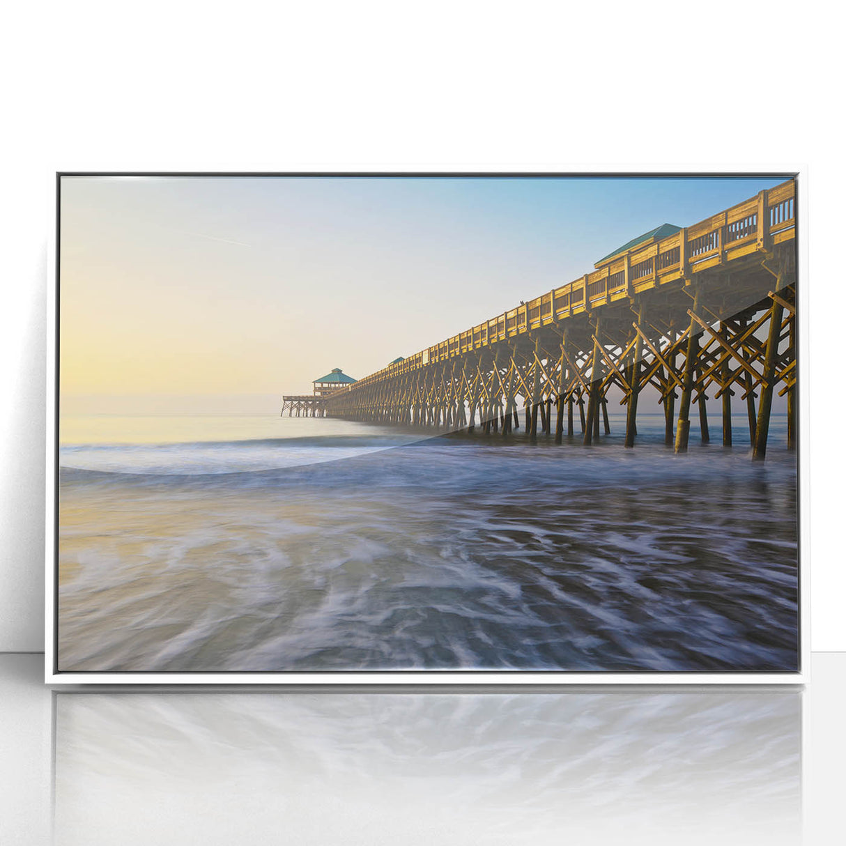 Art deco poster of Charleston, South Carolina, in muted pastel shades on framed acrylic, suitable for modern nursery decor.