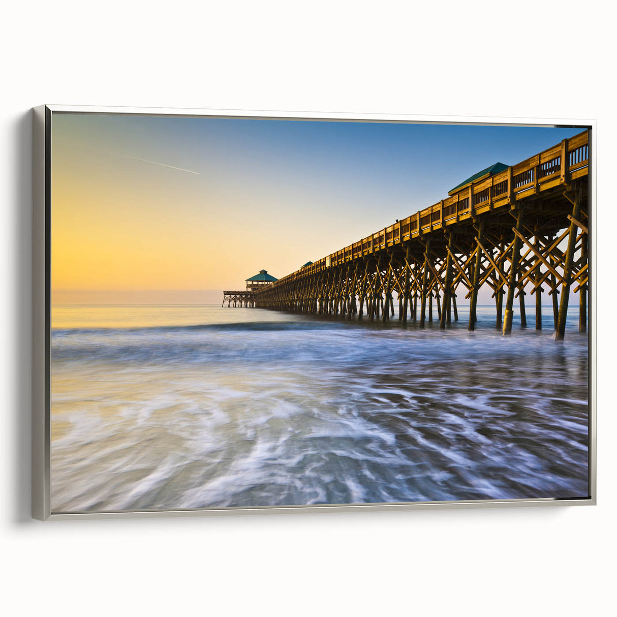 Framed canvas of a vintage-style Charleston landscape painting in muted colors, ideal for living room decor.