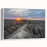 Framed canvas vintage poster art depicting the colorful Badlands of South Dakota, ideal for living room decor.