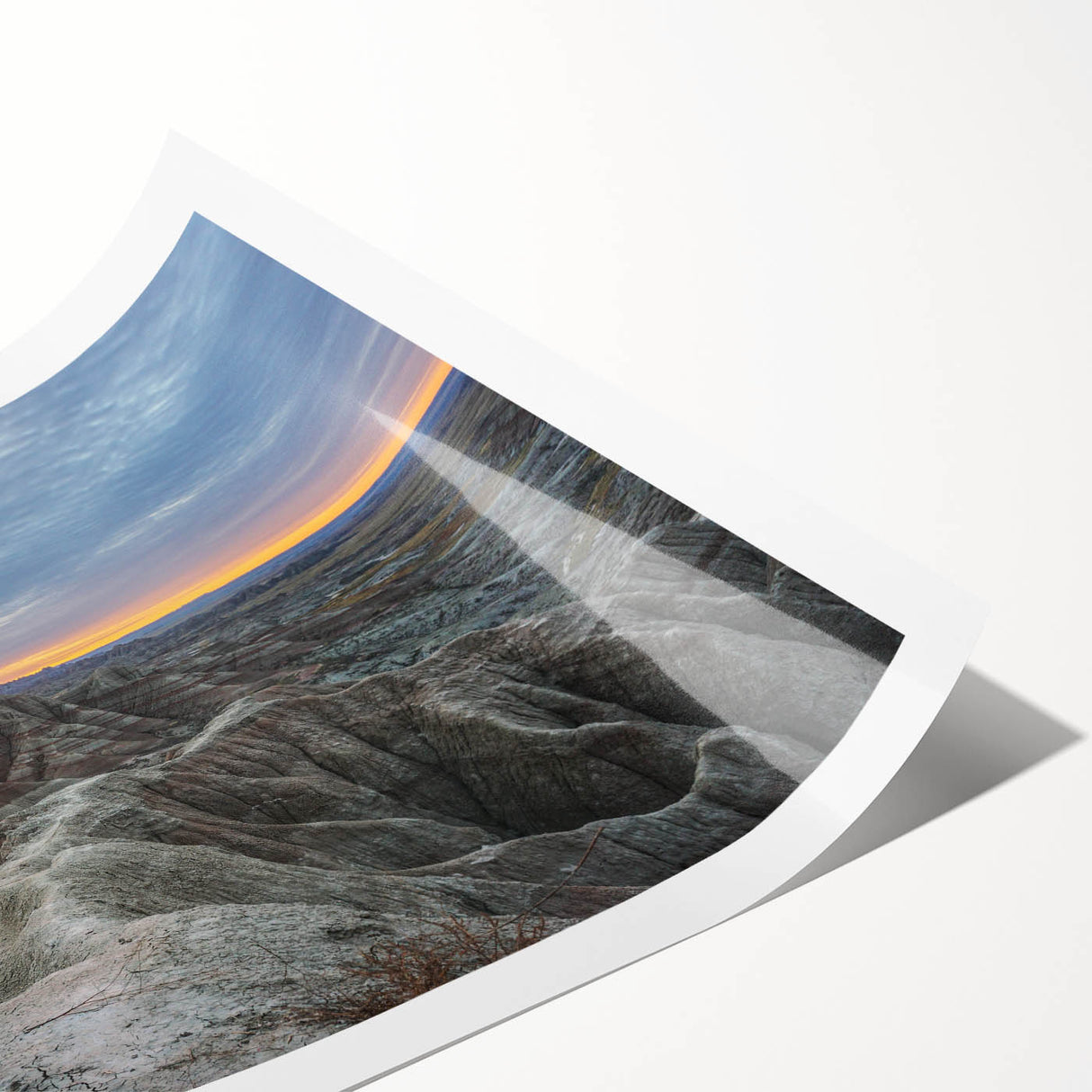 Extra large wall art featuring line art flowers over a backdrop of South Dakota Badlands.