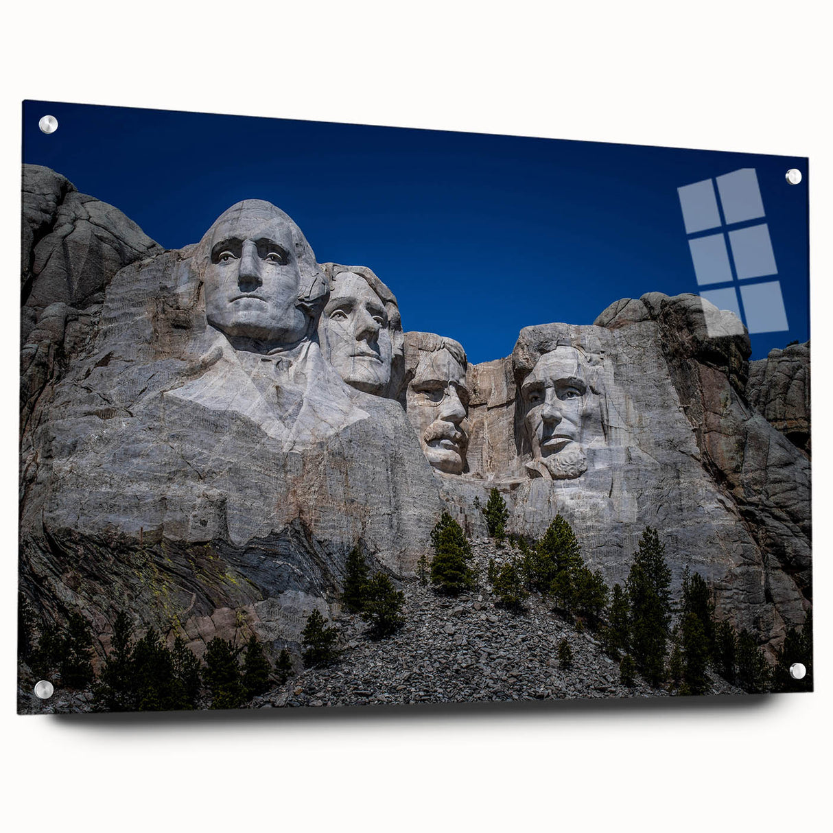 Acrylic print of Mt. Rushmore in natural colors, ideal for living room or dining room decor.