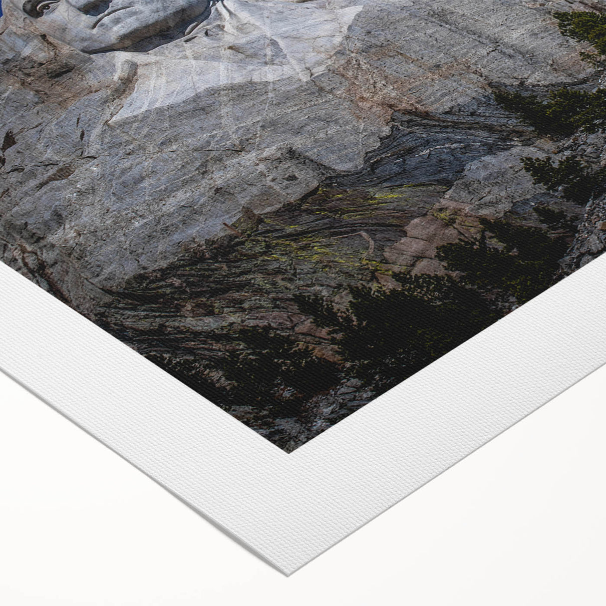 Art deco poster of Mt. Rushmore in muted earth tones on rolled canvas, suitable for dining room decor.