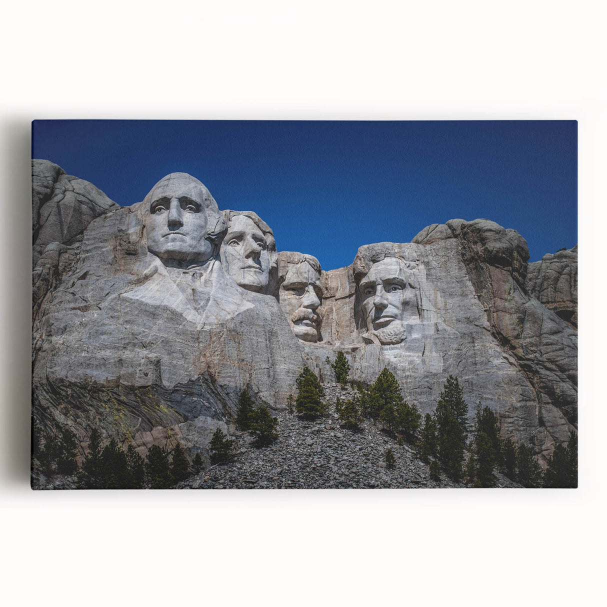 Black and white canvas print of Mt. Rushmore, ideal for kitchen wall art.