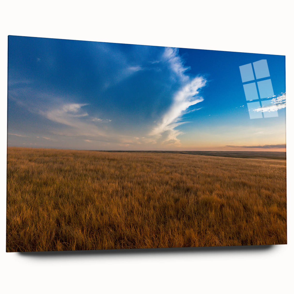 Large abstract wall art depicting the South Dakota scenery in muted earth tones on acrylic glass.