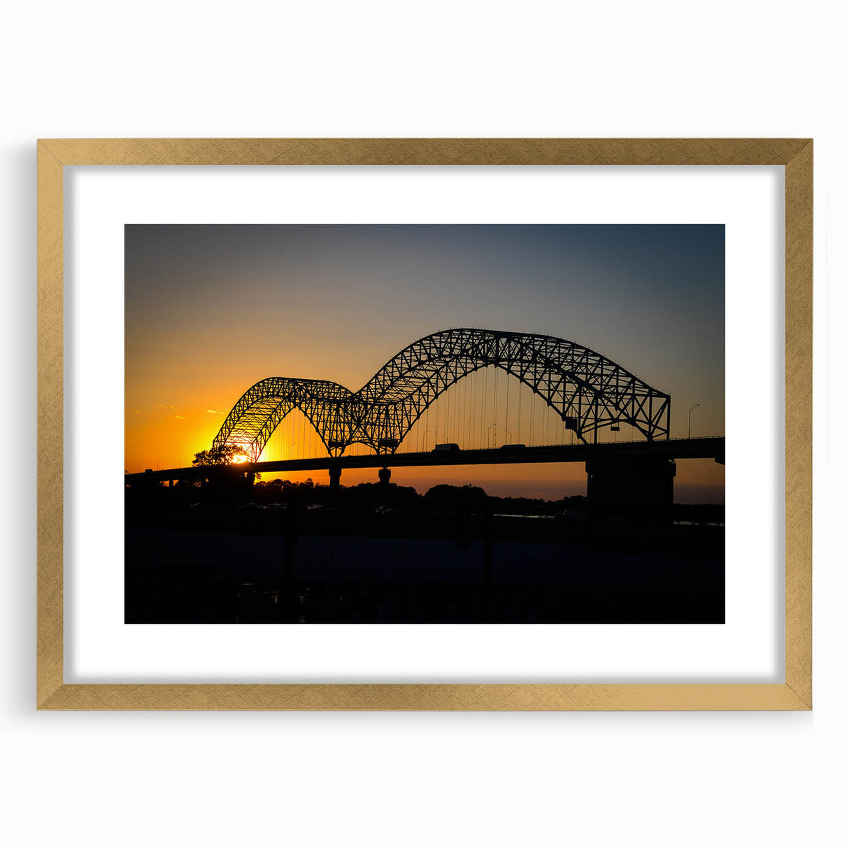 Extra large abstract art print of Memphis skyline in textured gold frame, ideal for living room decor.