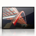 Large abstract wall art of Nashville skyline in muted gray and blue tones on framed acrylic.