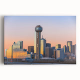 Black and white large art print of Dallas skyline on stretched canvas, ideal for kitchen wall art.
