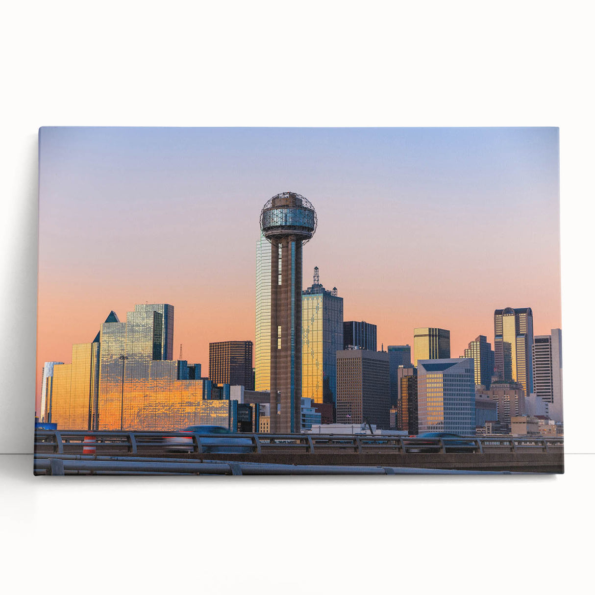Black and white panoramic view of Dallas skyline on large stretched canvas, ideal for kitchen wall art or bedroom decor.