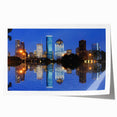 Rolled canvas print of Houston skyline with soft pink and blue tones, ideal for art wall dining room.