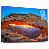 Acrylic print of a large abstract depiction of Utah's Arches, in earthy tones, ideal for bedroom or dining room art.