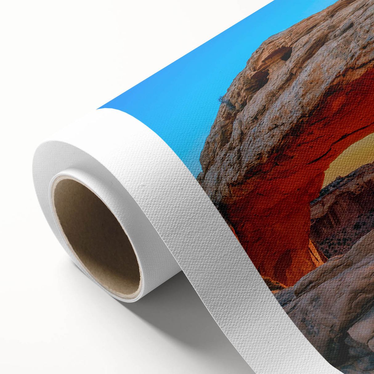Art Deco poster of Arches National Park in Utah, rendered in warm earth tones on rolled canvas, ideal for nursery wall art.
