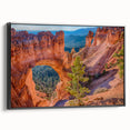 Black and white wall art of Bryce Canyon on framed canvas, ideal for bedroom decor, featuring vintage poster style.