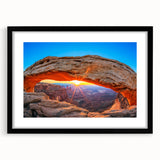 Extra large, textured abstract art print of colorful Utah Canyonlands on a black framed canvas, ideal for living room decor.