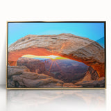 Framed acrylic print of Canyonlands, USA, in muted earth tones, suited for modern art wall decor.