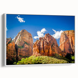 Vintage poster art of Zion National Park on extra large framed canvas, featuring vibrant colors against a black background.