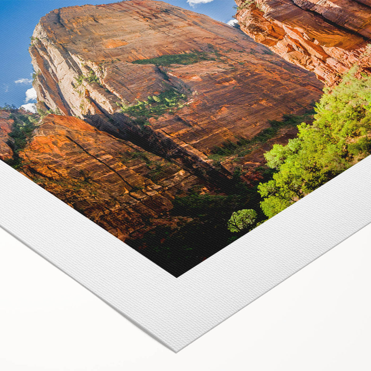 Art deco poster of Zion National Park in muted earth tones on rolled canvas, suitable for dining room decor.