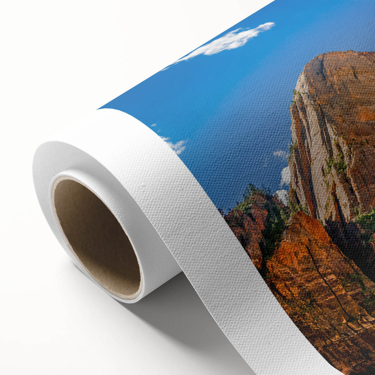 Art deco poster of Zion National Park on rolled canvas, featuring muted earth tones, ideal for nursery wall art.