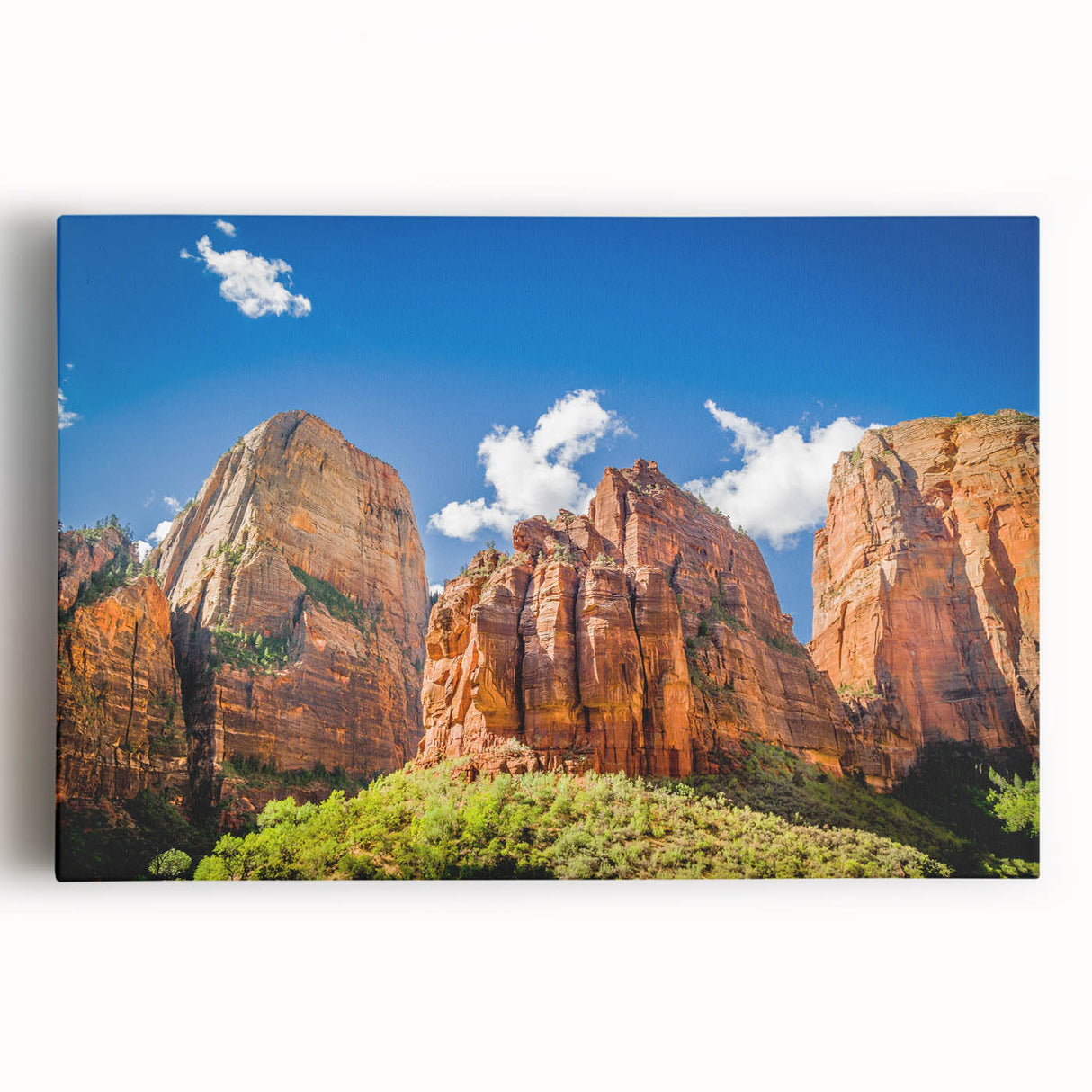 Black and white stretched canvas featuring a large Zion National Park landscape, ideal for kitchen wall art.