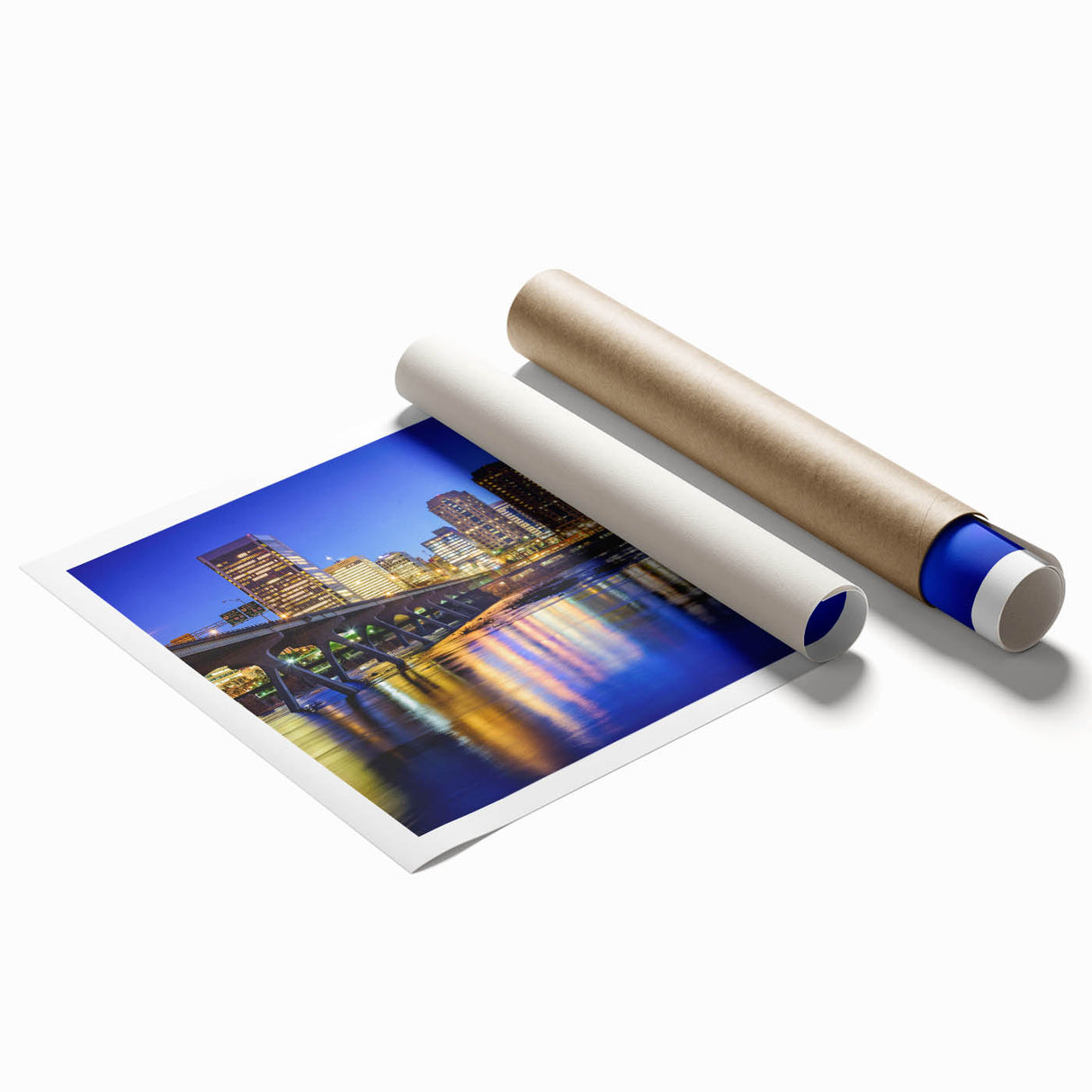 Extra large rolled print of Virginia scenery with floral motifs in soft pastels.