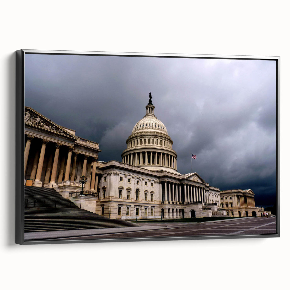 Black and white framed canvas featuring the Washington DC Capitol, ideal for bedroom landscape art.
