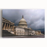 Black and white stretched canvas of the Washington DC Capitol, ideal for kitchen wall art.