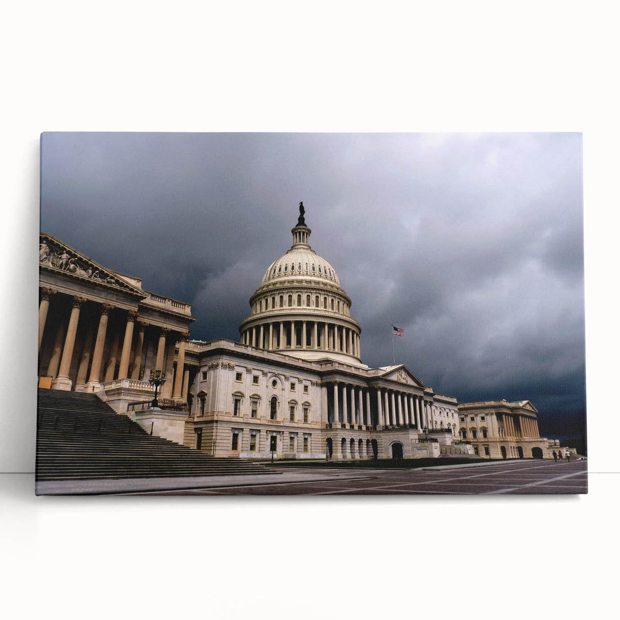 Black and white stretched canvas of Washington D.C. Capitol, ideal for kitchen wall art.