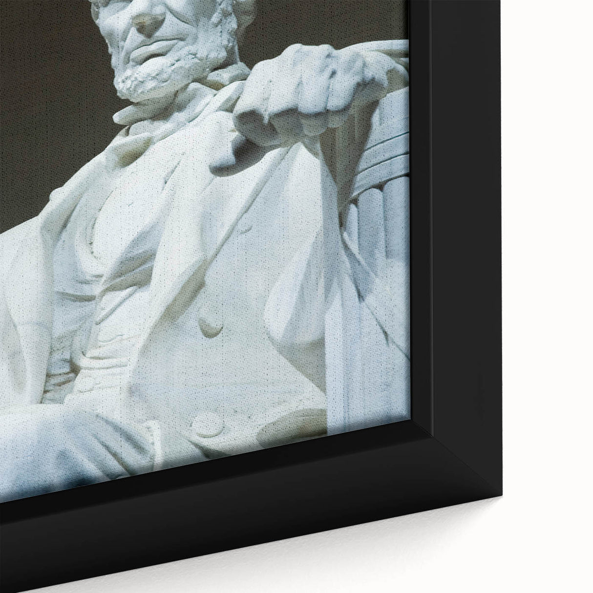 Close-up of a textured black wall art featuring a colorful depiction of the Lincoln Memorial, framed canvas.