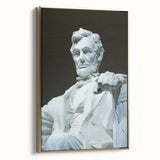 Framed canvas wall art of the Lincoln Memorial in Washington DC in muted gold and black tones, suitable for bedroom decor.
