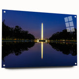 Acrylic print of Washington DC monument in muted gray tones, suitable for bedroom or dining room decor.