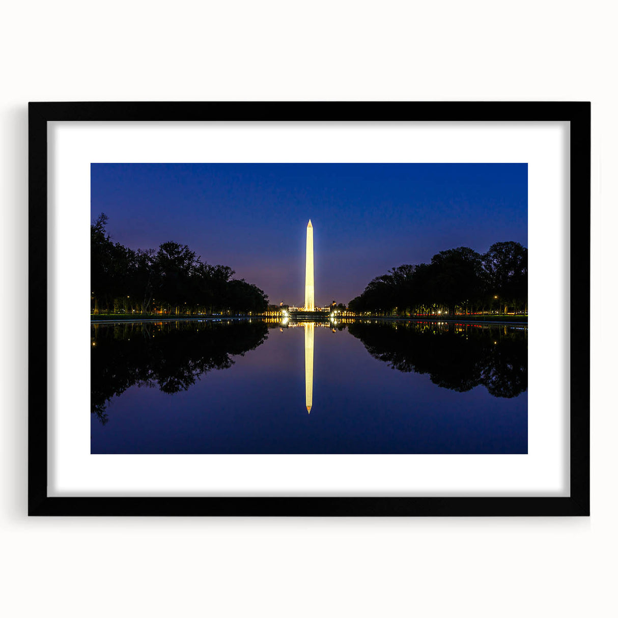 Extra large textured abstract art print of Washington DC monuments in vibrant colors, framed in black.