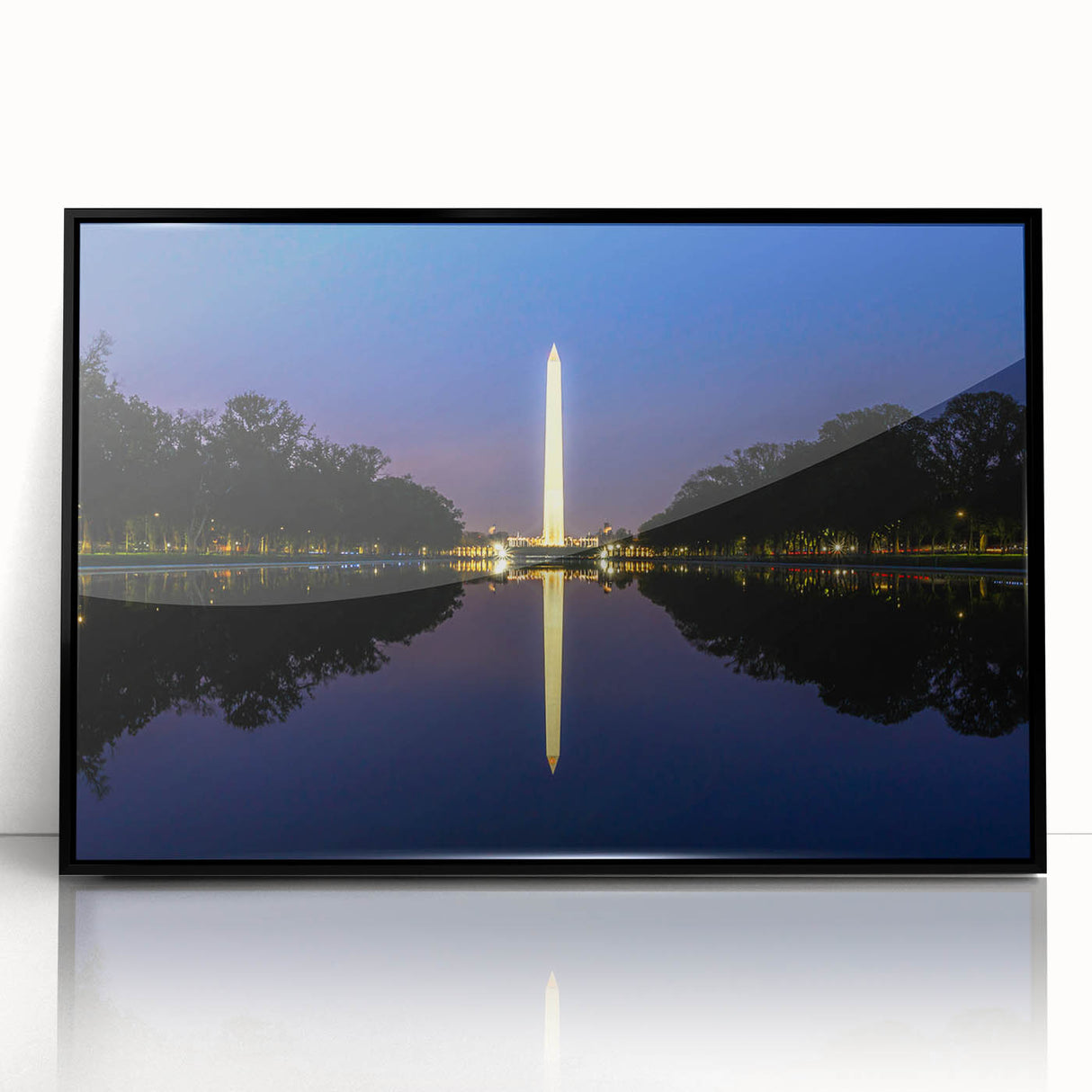 Large abstract wall art of Washington DC monument in black and white, framed acrylic, ideal for modern office decor.
