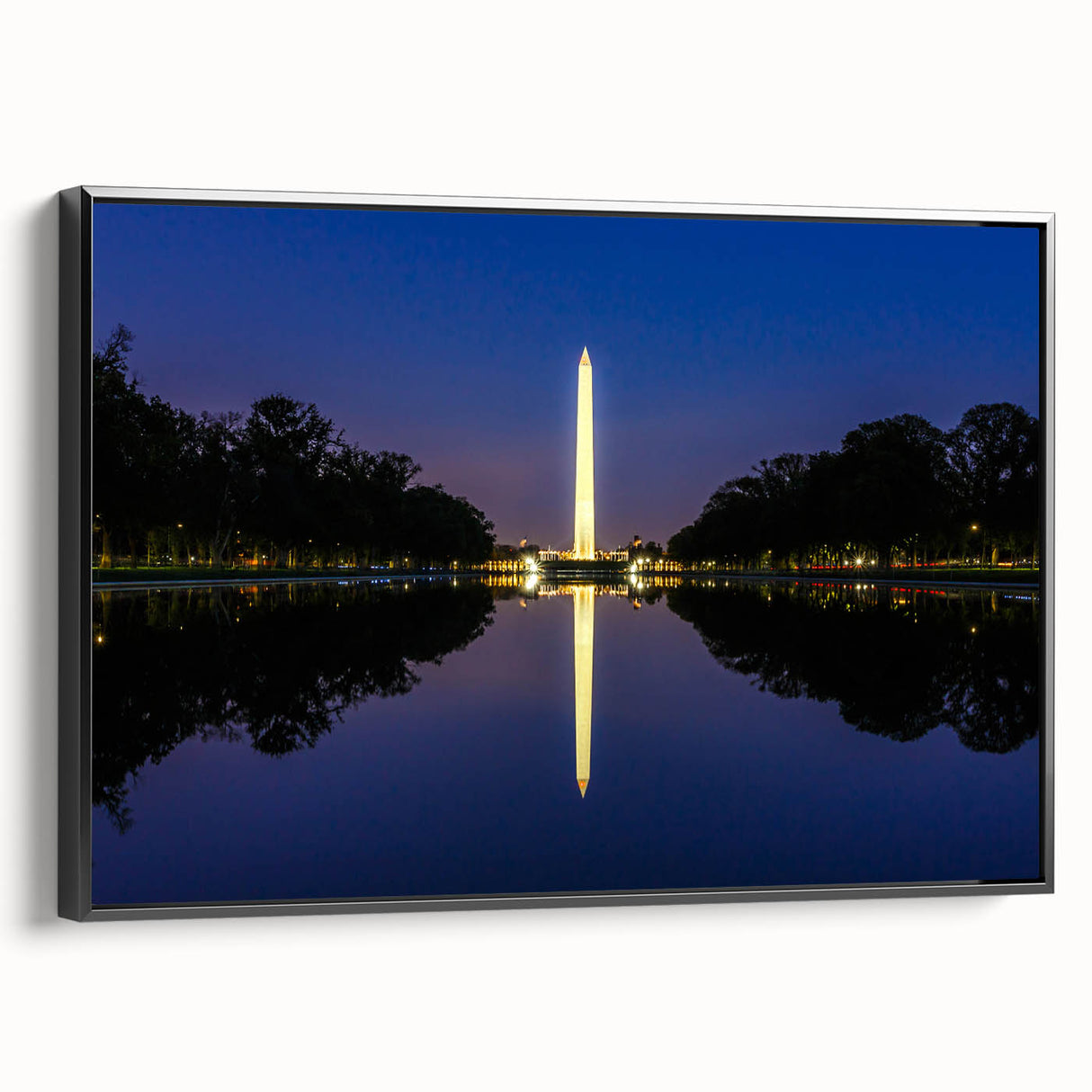 Black and white framed canvas of the Washington DC monument, ideal for bedroom wall decor.