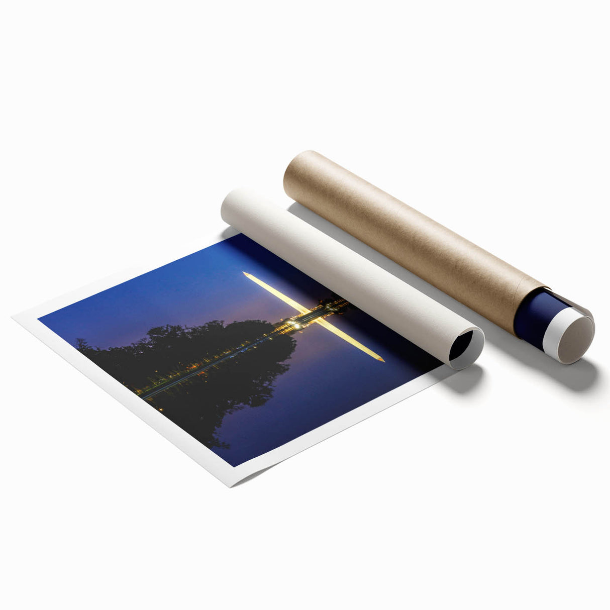 Extra large rolled print of Washington DC monuments in muted gray tones, ideal for classy bathroom wall art.