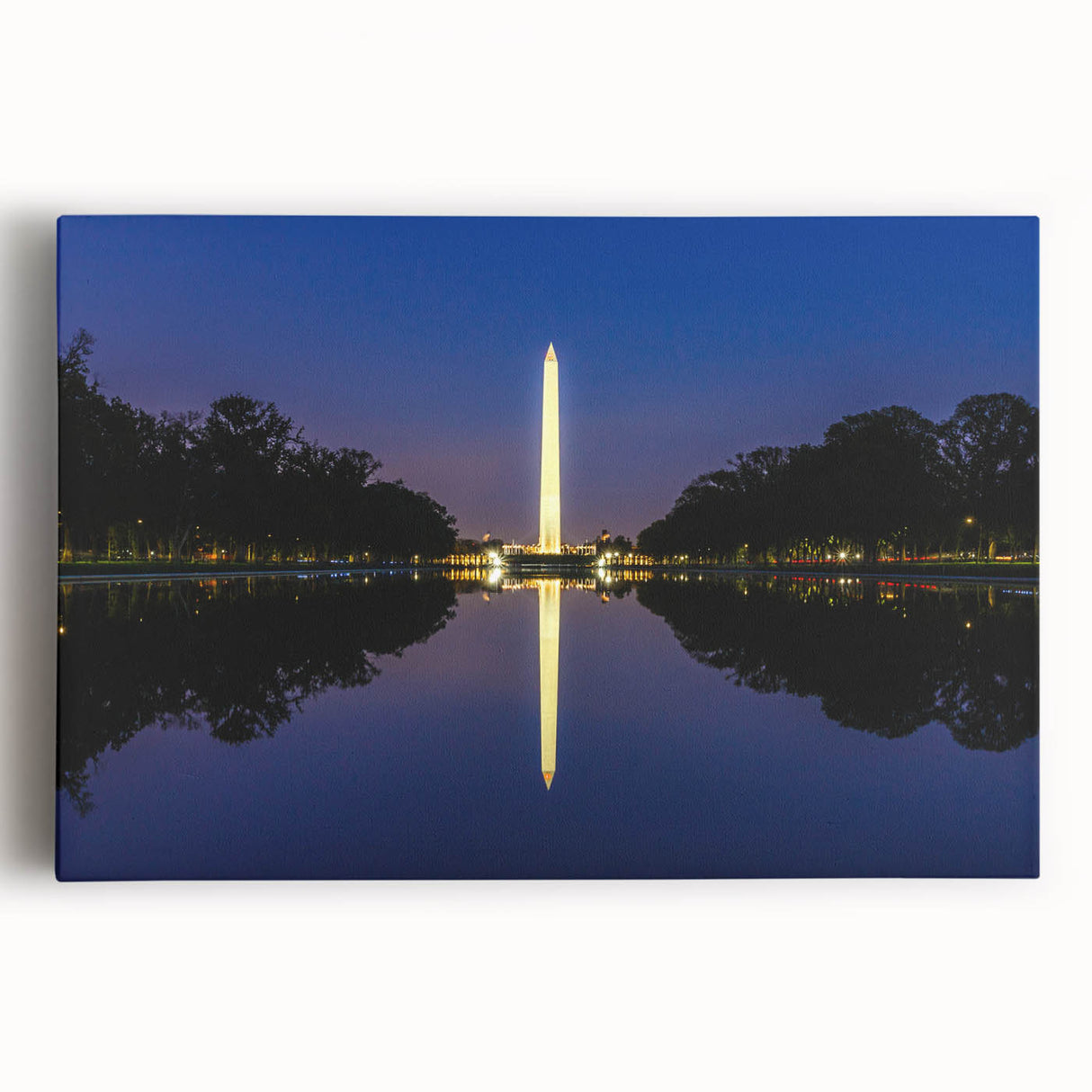 Black and white photo of Washington DC monuments on stretched canvas, suitable for kitchen wall art.