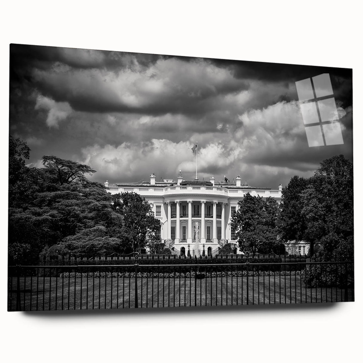 Acrylic print of the White House in Washington DC, featuring a large abstract design with mid-century modernist influences.