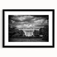 Abstract art print of the White House in vibrant colors on a large textured canvas, ideal for living room decor.