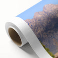 Art deco poster of Grand Tetons in muted earth tones on rolled canvas, suitable for nursery wall art or dining room.