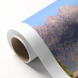 Art deco poster of Grand Tetons in muted earth tones on rolled canvas, suitable for nursery wall art or dining room.