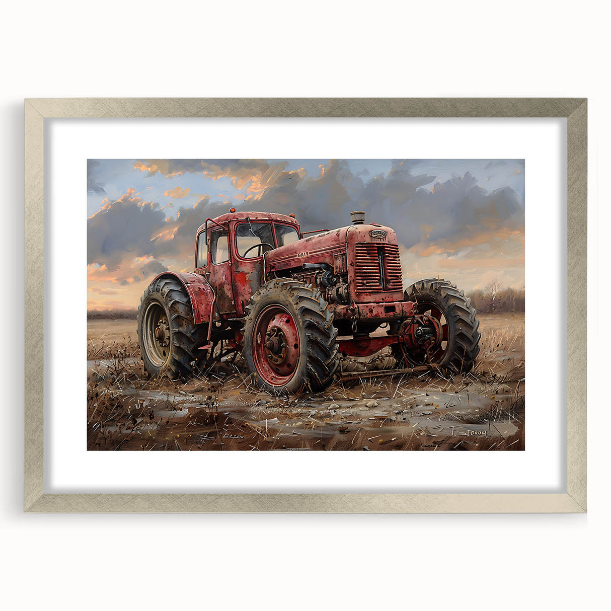 Textured art featuring abstract vehicles in muted gray and silver tones, framed with a mat, ideal for modern bedroom decor.