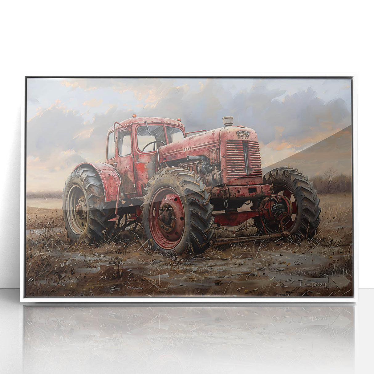 Art deco poster featuring colorful vintage cars and buses on a white acrylic framed print, perfect for nursery wall decor.