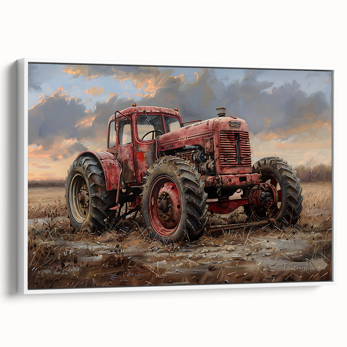 Vintage poster art of colorful vehicles on a black background, framed canvas, ideal for living room decor.