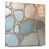 Abstract geometric acrylic glass art piece showcasing vibrant colors and intricate patterns, viewed from the side with decorative pins, ideal for modern home decor.