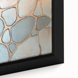 Close-up view of a geometric abstract framed canvas artwork showcasing vibrant colors and intricate patterns, perfect for modern home decor accents.