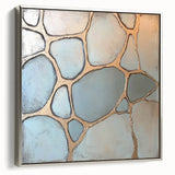 Framed abstract geometric canvas art in silver tones, showcasing a modern design with sharp angles and lines, ideal for contemporary decor.